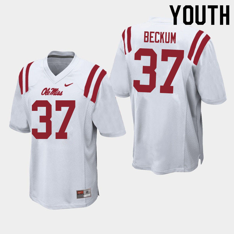 Youth #37 David Beckum Ole Miss Rebels College Football Jerseys Sale-White